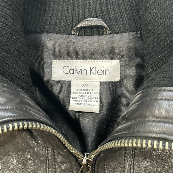 Calvin Klein Black Leather Crop Jacket - Picture 3 of 3
